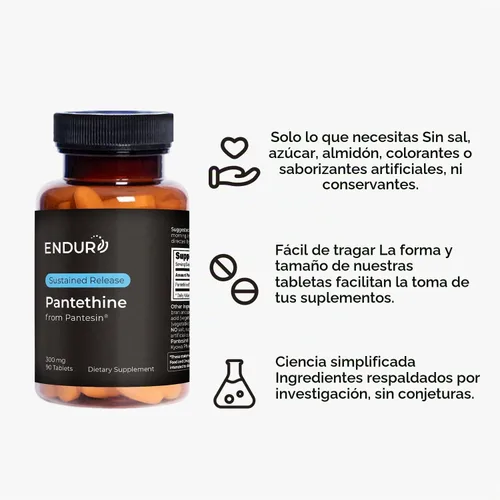 Vista 5 de Endurance Products Endur Pantethine de Pantesin, función hepática y suplemento de equilibrio de colesterol saludable, fórmula de liberación