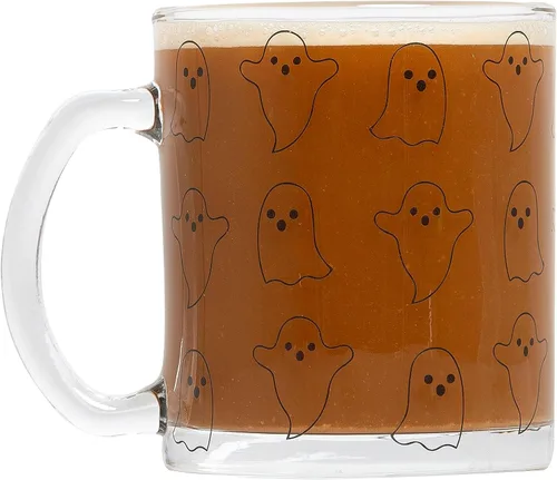 Vista 2 de Pearhead Taza de cristal de fantasma, decoración del hogar de Halloween, taza de vidrio para café y té, accesorios de otoño, taza de temporada de 12
