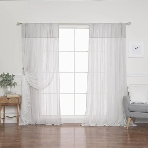 Vista 14 de Best Home Fashion Juego de 2 cortinas superpuestas de lino sintético de tul transparente con bolsillo para barra, filtro de luz, para sala de estar
