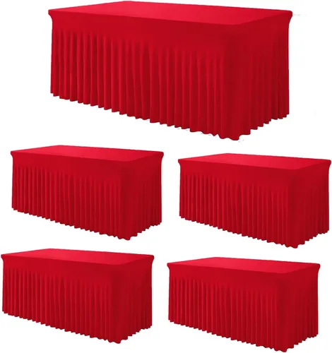 Vista 14 de TC27 - Mantel rectangular ajustable de elastano de 4 pies con falda plisada, sin arrugas, mantel rectangular para fiestas, bodas, banquetes