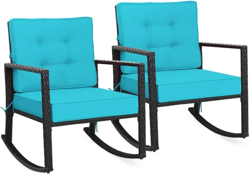 Vista 15 de Tangkula Mecedora de Mimbre, Silla Mecedora Deslizante de Ratán para Exteriores con Marco de Acero Resistente, Asiento de Muebles de Mimbre