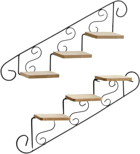 Vista 8 de Wnvivi 2 piezas de soporte para macetas en forma de escalera, estante retro para colgar en la pared, estante creativo abierto montado en la pared