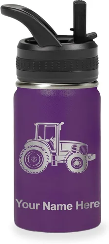 Vista 51 de LaserGram Botella de agua de doble pared abatible de 12 onzas con pajilla, tractor agrícola, grabado personalizado incluido (lavanda)