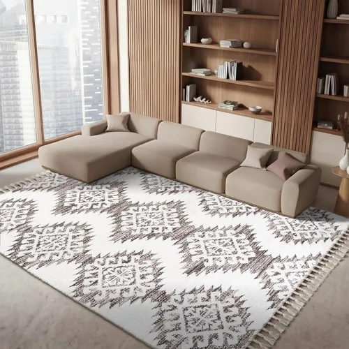 Vista 35 de SAFAVIEH - Alfombra de acento de la colección de borlas marroquíes Shag - 2'3" x 4', marfil y marrón, estilo bohemio, no suelta pelo y de fácil