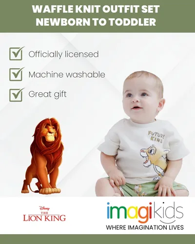 Vista 3 de Disney Mickey Mouse Rey León Donald Duck Simba Plutón - Conjunto de camiseta y pantalones cortos de punto gofre para recién nacidos hasta niños