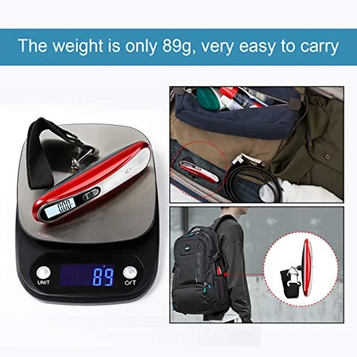 Vista 5 de MYCARBON Báscula de equipaje digital colgante para equipaje, báscula de peso portátil de viaje, báscula de pesaje de maleta con pantalla LCD