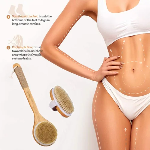 Vista 6 de TEMEAYE Cepillo corporal de cepillado en seco, mango de madera combinado con cerdas naturales de fuerza media, exfoliante suave para eliminar