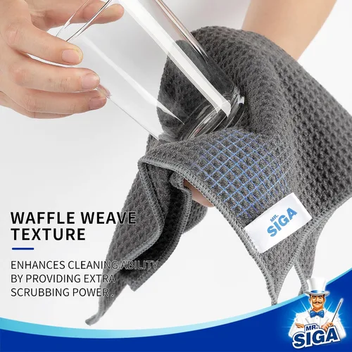 Vista 3 de MR.SIGA Paños de limpieza con patrón de gofres, paños de limpieza de microfibra absorbentes reutilizables, toallas de cocina de microfibra sin Gris