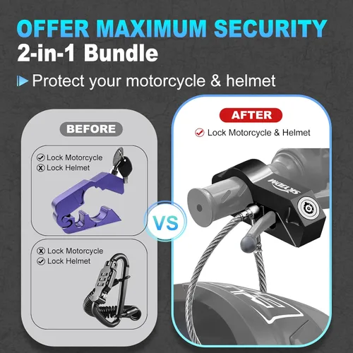 Vista 2 de Combo de bloqueo de motocicleta - Casco y agarre antirrobo para todas las motocicletas, bicicletas, cuatrimotos, scooters con diámetros de manillar