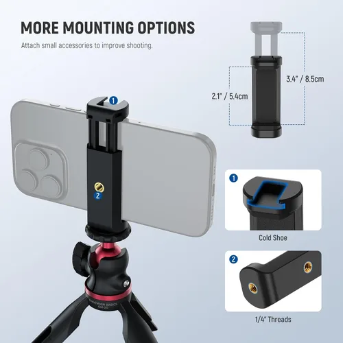 Vista 5 de NEEWER Versión de entrada Mini trípode para cámara, 360° pequeño soporte de escritorio portátil para DSLR, webcam, teléfono celular, soporte