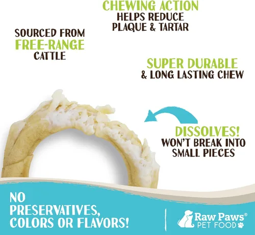 Vista 2 de Raw Paws Anillos de cuero crudo comprimido para perros, 6 pulgadas, 5 unidades – empaquetados en los Estados Unidos – Anillos de cuero crudo – Donas