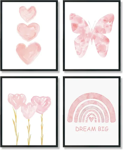 Vista 9 de ULEGIE Decoración de Habitación para Niña Pequeña, Arte de Pared Azul para Habitación de Niñas Nursery Sueña en Grande Juego de 4 Impresiones