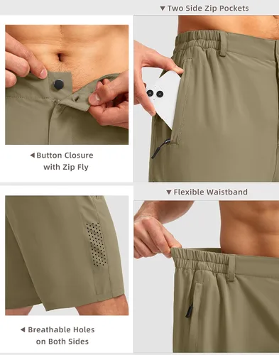 Vista 4 de Pudolla Pantalones cortos de senderismo para hombre, pantalones cortos de verano para viajes al aire libre para hombres con bolsillos con cremallera