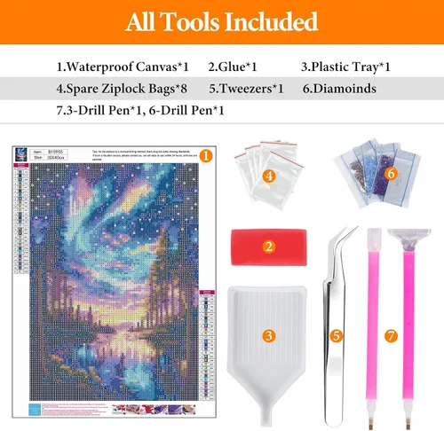 Vista 5 de Kits de pintura de diamantes de cielo estrellado Offito para adultos, kits de pintura de diamantes 5D Aurora Lake para principiantes, fantásticos