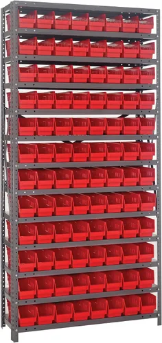 Vista 405 de Quantum QSBU-245BK Heavy Duty Shelving Unit with (7) Shelves and (24) QUS245 Black Bins for Garage Warehouse Storage Distribution 400 lb Load