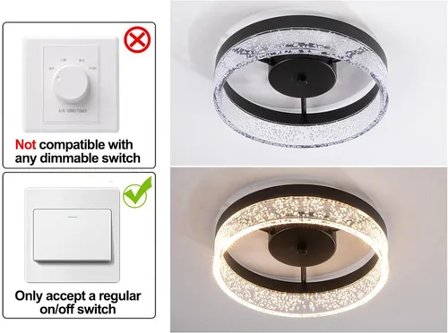 Vista 5 de Qcyuui 20W Black Flush Mount LED Ceiling Light for Kitchen with Granular Clear Acrylic Lampshade, Round Ceiling Lamp for Hallway Dining Room