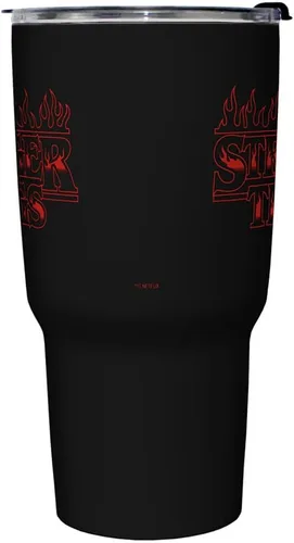 Vista 2 de Netflix Stranger Things Stranger Flame Logo - Taza de viaje de acero inoxidable de 27 onzas, multicolor