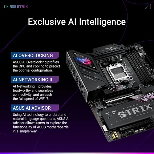 Vista 2 de ASUS ROG Strix B850-E Gaming WiFi AMD AM5 B850 ATX Placa base 16+2+2 etapas, OC dinámico, Core Flex, DDR5 con AEMP, WiFi 7, 5X M.2, 5G LAN, PCIe®