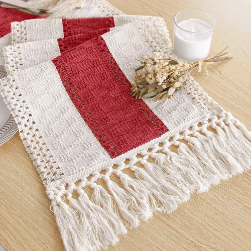 Vista 45 de FEXIA Camino de mesa bohemio para decoración del hogar, 12 x 72 pulgadas, decoración rústica de macramé Beige