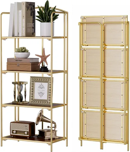 Vista 11 de Crofy - Estantería plegable sin montaje para sala de estar, estantería plegable de 2 niveles en color negro para oficina en casa, organizador
