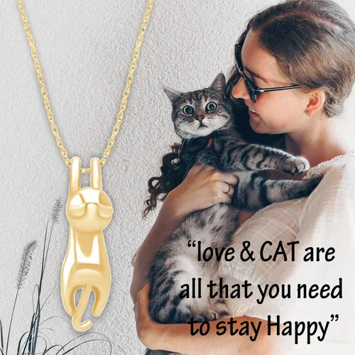 Vista 4 de AFFY Collares de plata de ley 925 con diseño de gato, joyería de gato para mujeres, regalos para amantes de los gatos, regalo del día de San