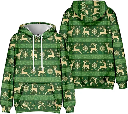 Vista 2 de Sudadera navideña con capucha para hombre, grande y alto, de algodón, ligera, gráfica, fea, personalizada, suave