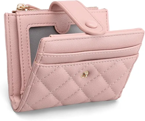 Vista 7 de GAEKEAO Billetera pequeña para mujer, de piel plegable, con bloqueo RFID, tarjetero para tarjetas de crédito, bolsillo con cremallera, monedero