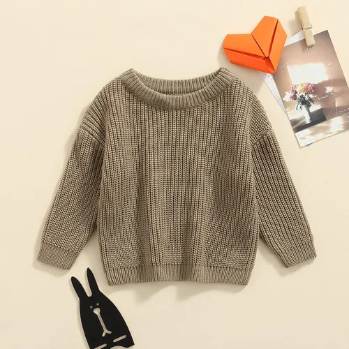 Vista 2 de Karwuiio - Suéter de punto para bebé, niña, niño, cuello redondo, manga larga, sudadera para otoño e invierno