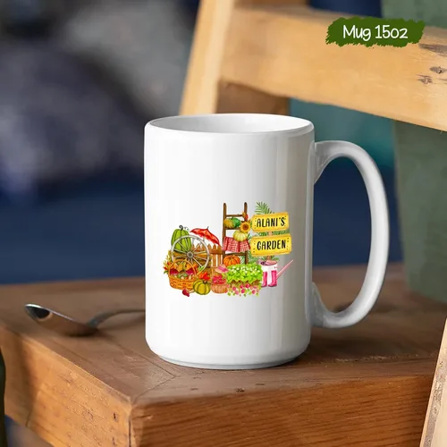 Vista 6 de Taza de cerámica de jardinero – Regalo de jardín vegetal personalizado con nombre del propietario del jardín – Taza de café de plantas para amantes
