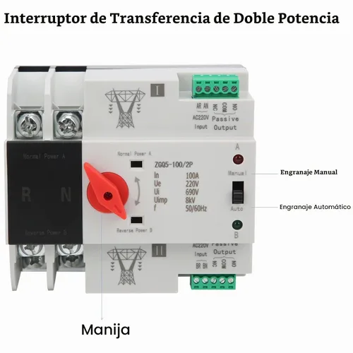 Vista 6 de Interruptor de transferencia de 100 amperios, interruptor de transferencia automática, interruptor de transferencia manual, interruptor