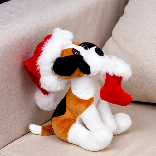 Vista 2 de Plushland Pawpal de Navidad con sombrero de Papá Noel, animales de peluche, marioneta de peluche de 8 pulgadas para niños, un regalo perfecto