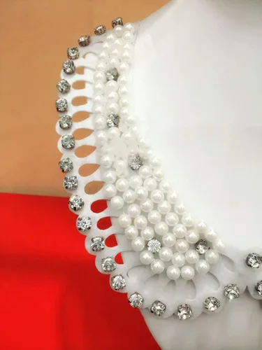 Vista 4 de Blusa desmontable collar falso ahueca hacia fuera perla Rhinestone falso collar gargantilla Peter Pan