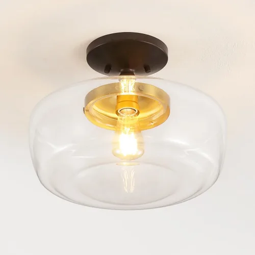 Vista 2 de JONATHAN Y Marfa 14" Clear Semi Flush Mount, Oil Rubbed Bronze/Brass Gold