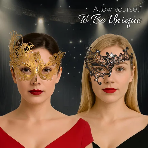 Vista 25 de Masquerade Mask for Couples Women and Men - 3 Pack Venetian Gold and Black Lace, Mardi Gras Mask