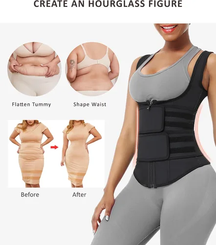 Vista 2 de FeelinGirl Latex Waist Trainers Vest for Women Plus Size Waist Cincher Corset Fajas Two Belts Zipper 9 Steel Bones