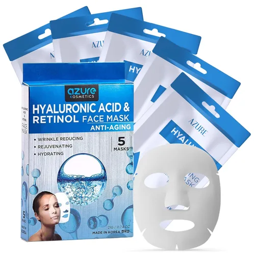 Vista 8 de Azure Cosmetics Máscara Facial Reafirmante de Oro de 24 Quilates - Antienvejecimiento, Hidratante, Tonificante y Reafirmante - Hoja Facial - Ayuda a