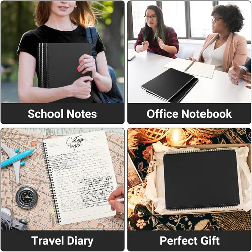 Vista 6 de EUSOAR Cuaderno de espiral con rayas universitarias, 3 paquetes A4 de 11 x 8-1/2 pulgadas, tapa dura, diario negro, 120 páginas/60 hojas de papel