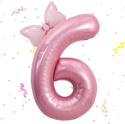 Vista 8 de Globo rosado de 40 pulgadas con número 4 y lazo mini para decoraciones de fiesta de cumpleaños número 4 de niña - Suministros de fiesta con tema rosa