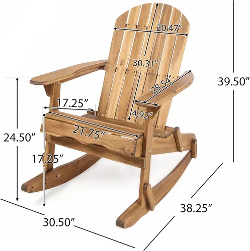 Vista 2 de Christopher Knight Home Vayne - Silla de madera de acacia para exteriores, mecedora Adirondack de listones Adirondack, asiento adicional