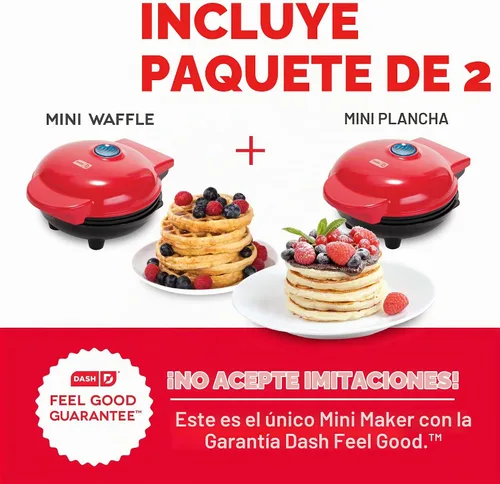 Vista 6 de DASH Mini Máquina para Hacer Waffles + Plancha, Paquete de 2 Máquina para Waffles + Plancha - Rojo