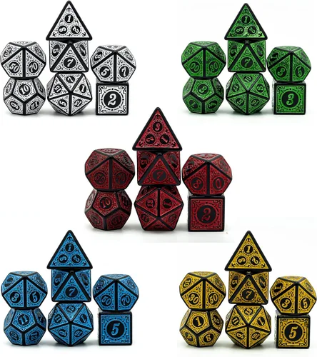 Vista 28 de Juego de 10 dados poliédricos DND (70 piezas) con 2 bolsas de cuero, juego de dados D&D para Calabozos y Dragones, juegos de mesa RPG
