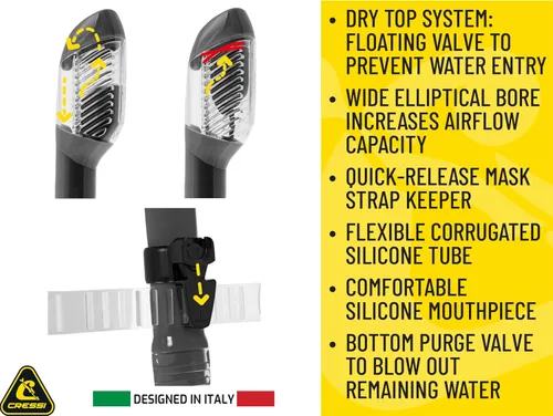 Vista 5 de Cressi Panoramic Wide View Mask & Dry Snorkel Kit for Snorkeling, Scuba Diving - Pano 3 & Supernova Dry: Designed in Italy