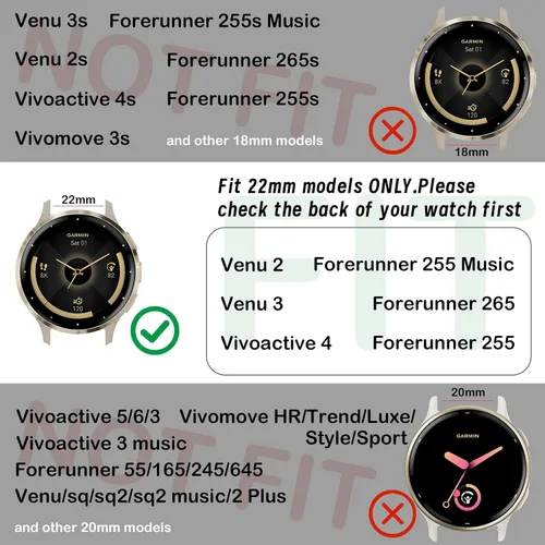 Vista 2 de Paquete de 5 correas elásticas de nailon de 0.866 pulgadas compatibles con Garmin Venu 3/2, Forerunner 265/255/Vivoactive 4, correa de repuesto