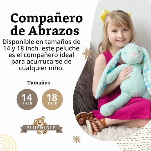 Vista 6 de Peluche de Conejo de Pascua Plushible, Tierno, Suave, Juguete de Peluche Bordado para Recién Nacidos, Niños, Niños y Niñas, 14 pulgadas Verde