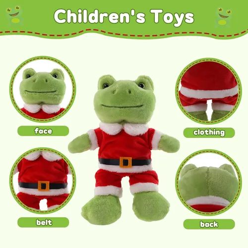 Vista 3 de Furvana Rana Verde de Peluche, Muñeco de Peluche de Rana Suave de 9 Pulgadas, Muñeca de Peluche Kawaii, Lindo Juguetito de Peluche con Ropa, Regalo