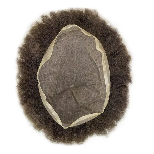 Vista 3 de Afro Toupee For Black Men Black Human Hair Mens Toupee Full Lace Hairpiece African American Wavy Kinky Hair System For Men 2MM Afro Wavy-#1 Jet Black