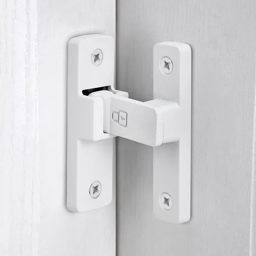 Vista 9 de INIRET Pestillos de puerta de granero negro mate, cerradura de puerta de 180 grados, herrajes para puerta abatible, cerradura de puerta de aleación