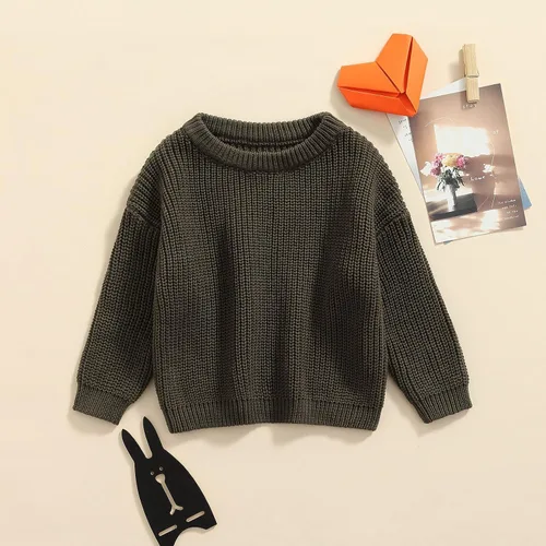 Vista 2 de Karwuiio Suéter de punto para bebé, niña, niño, cuello redondo, manga larga, sudadera para otoño e invierno