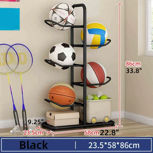Vista 2 de Estante de almacenamiento de equipo deportivo de 5 bolas con soporte para bolas, estante de almacenamiento de pelotas deportivas, soporte vertical