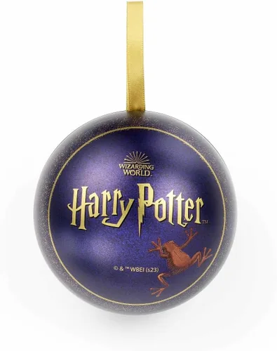 Vista 3 de Adorno de Navidad oficial de Harry Potter de rana de chocolate con insignia de alfiler, Estaño, Sin gemas.